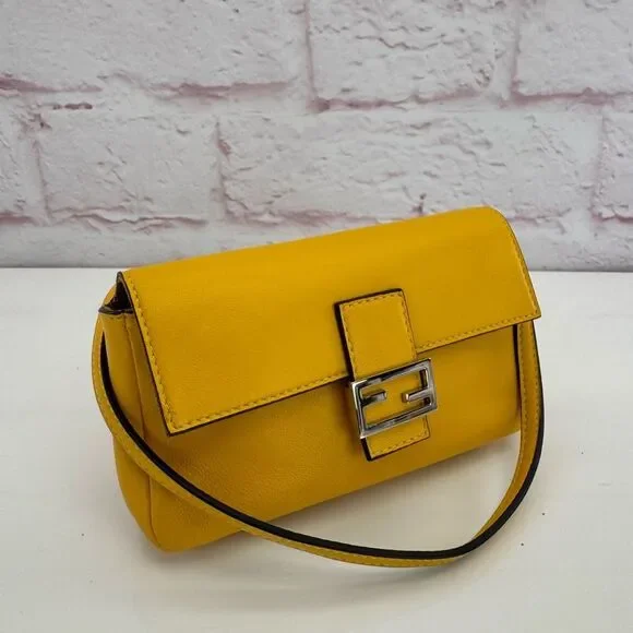 Fendi Yellow Micro Baguette Leather Crossbody Bag - Picture 3 of 15